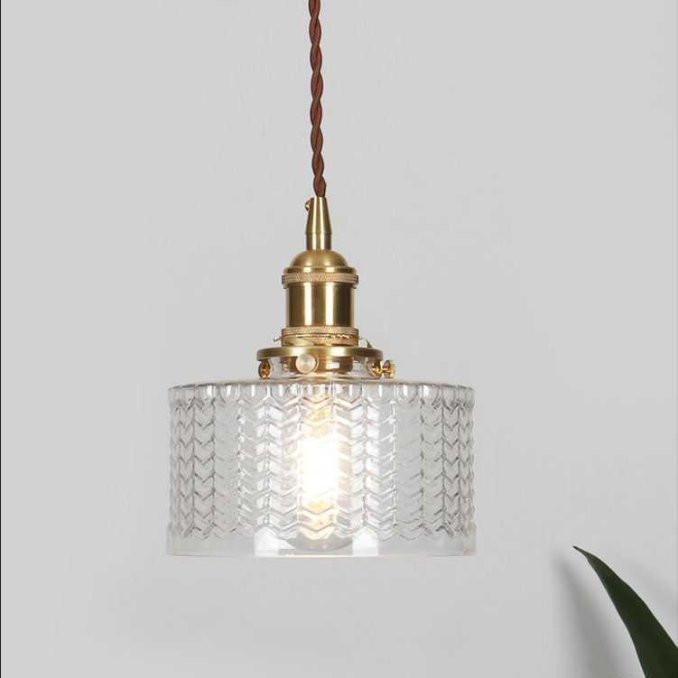 Lampe suspendue japonaise en verre vert et laiton