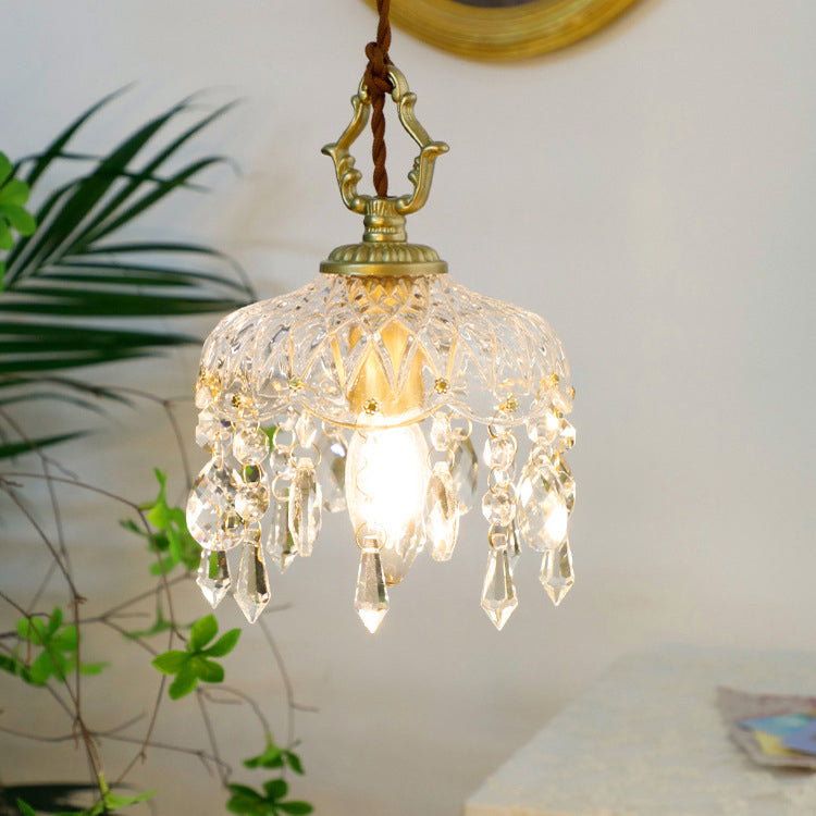 Lampe suspendue vintage en cristal finition laiton