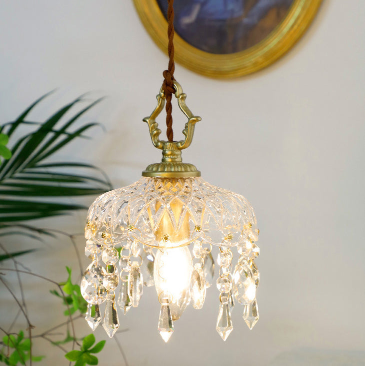 Lampe suspendue vintage en cristal finition laiton