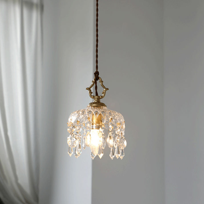 Lampe suspendue vintage en cristal finition laiton