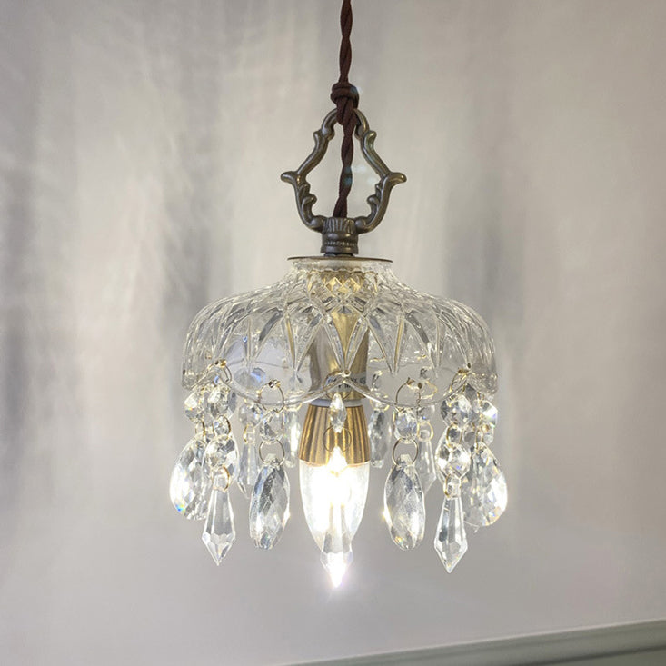 Lampe suspendue vintage en cristal finition laiton