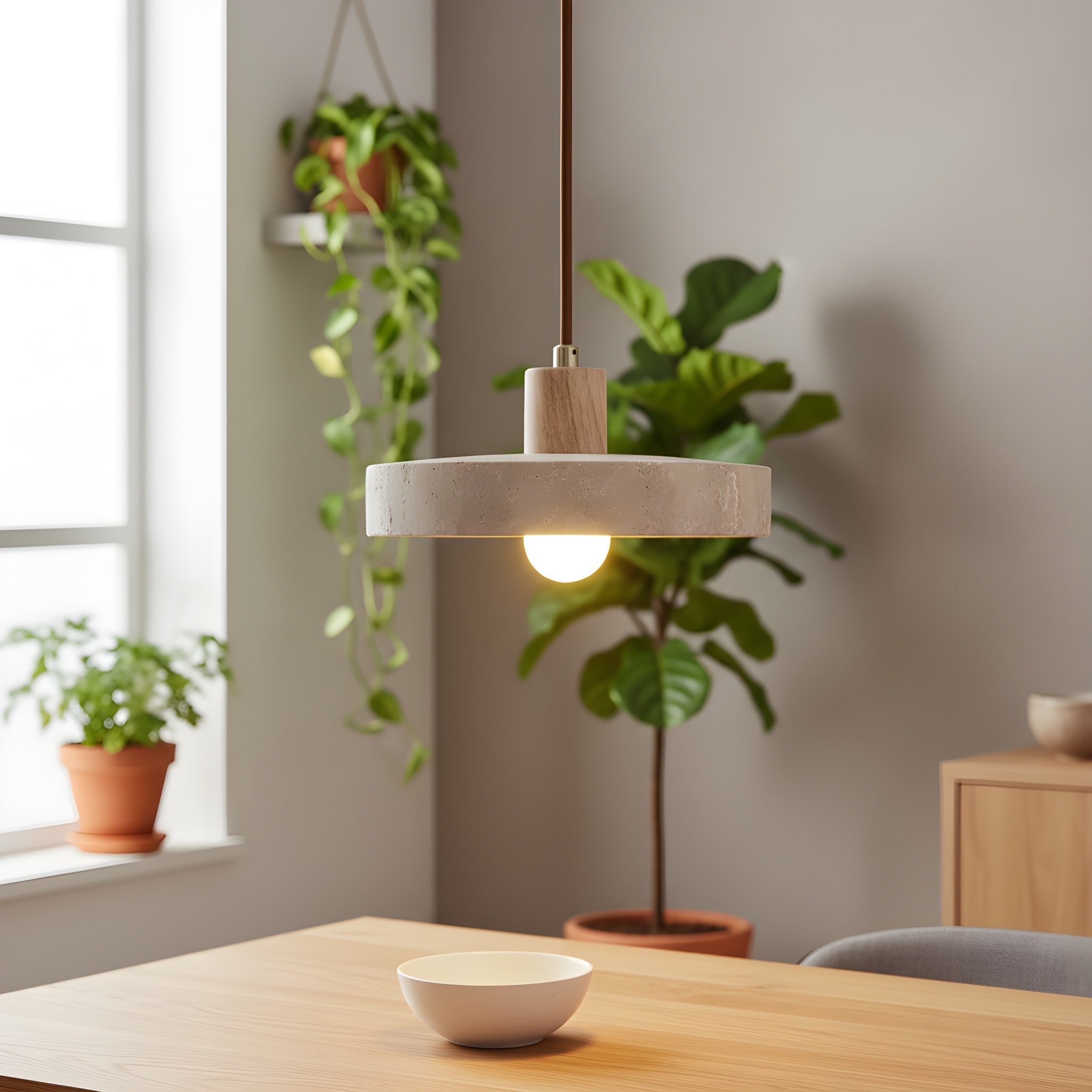 Lampe suspendue Bauhaus en travertin naturel