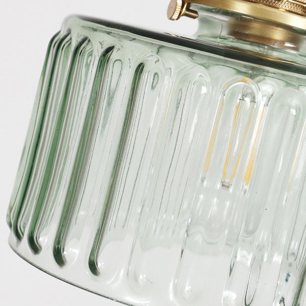Lampe suspendue japonaise en verre vert et laiton