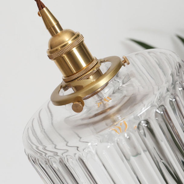 Lampe suspendue japonaise en verre vert et laiton