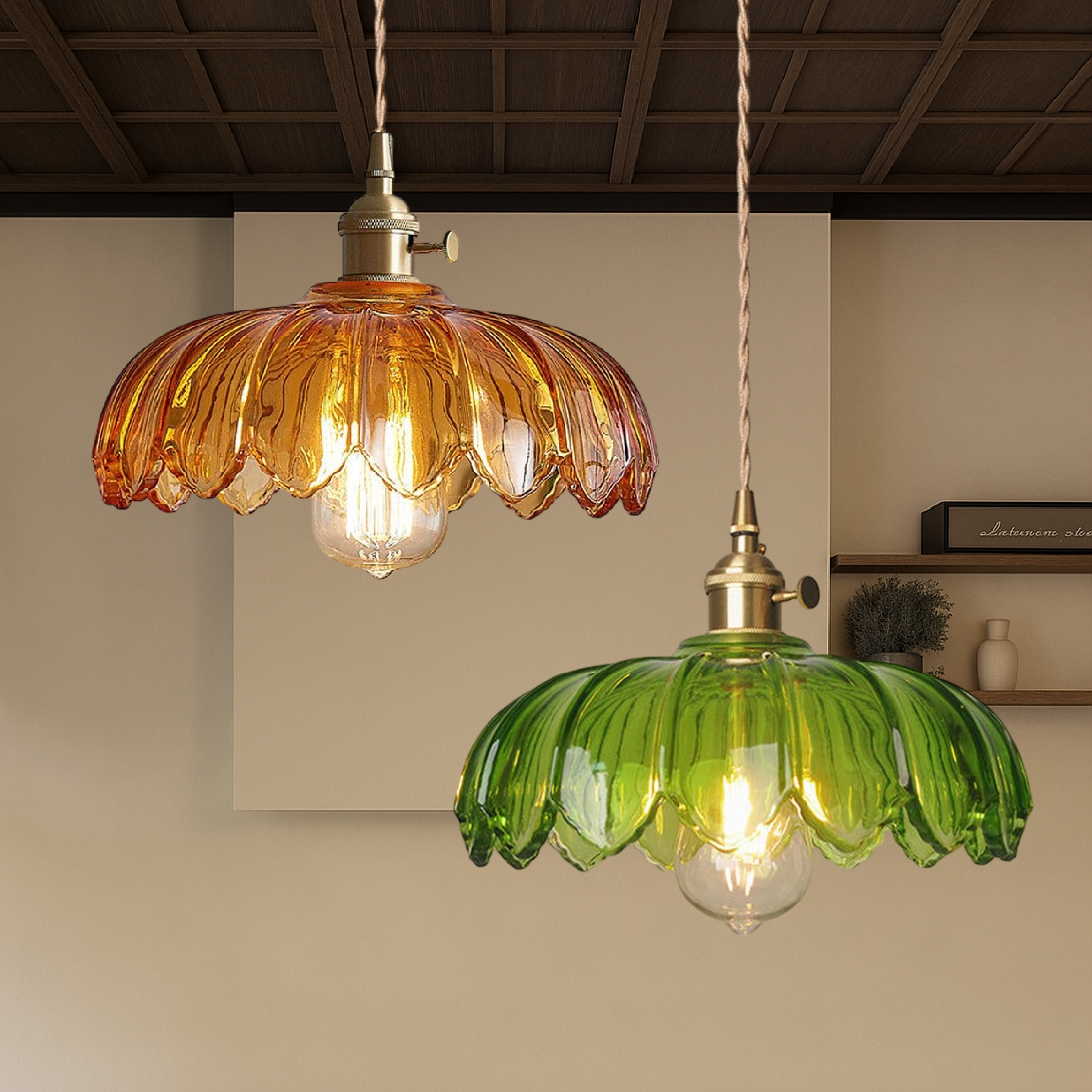 Lampe suspendue en verre en forme de fleur