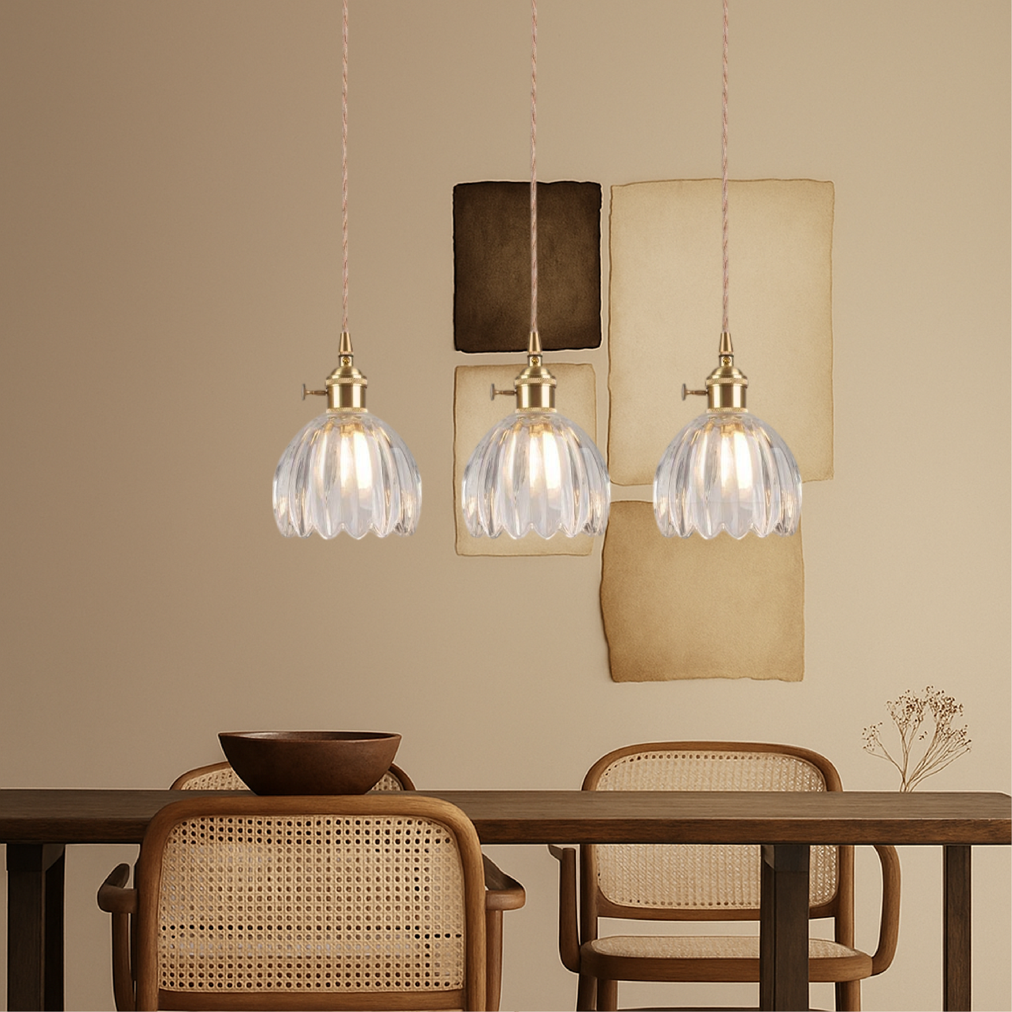 Lampe suspendue japonaise en verre