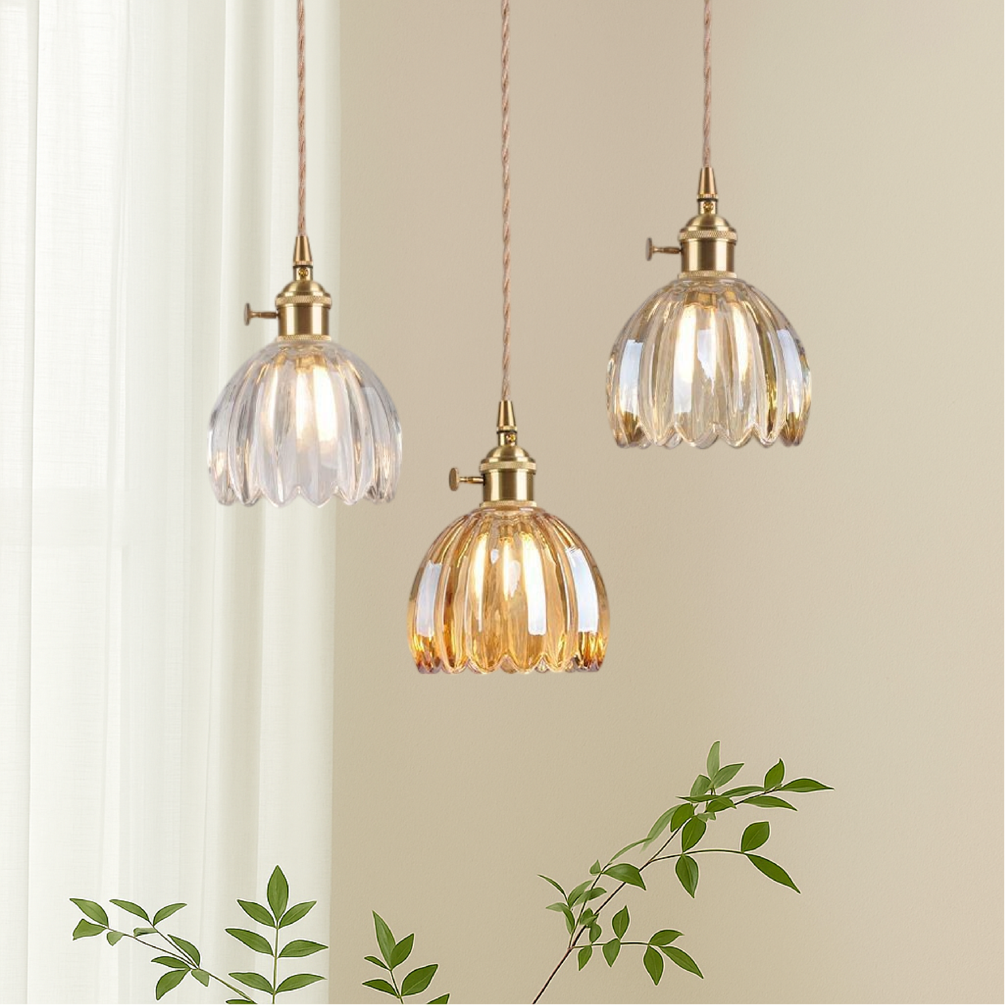 Lampe suspendue japonaise en verre