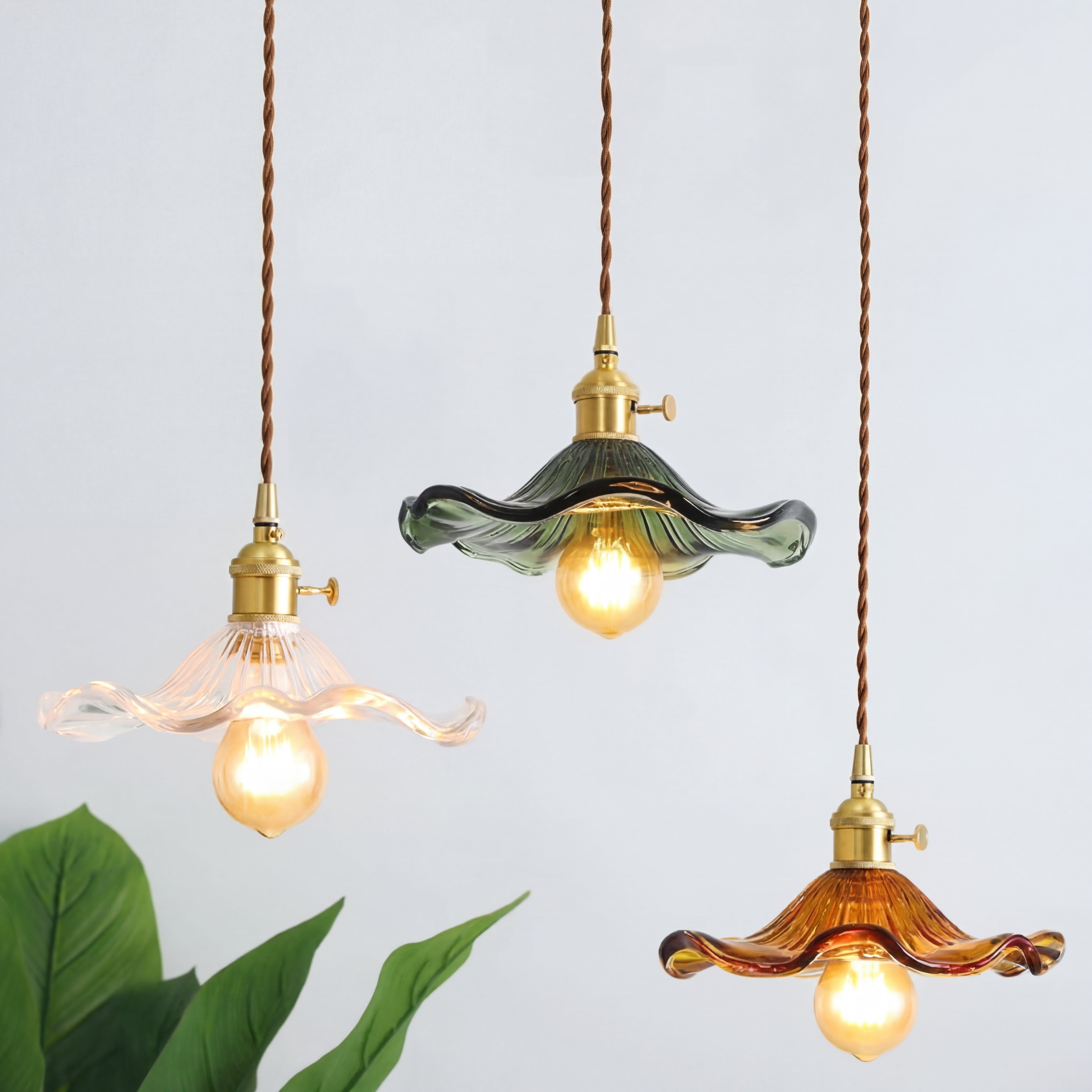Suspension vintage en verre floral