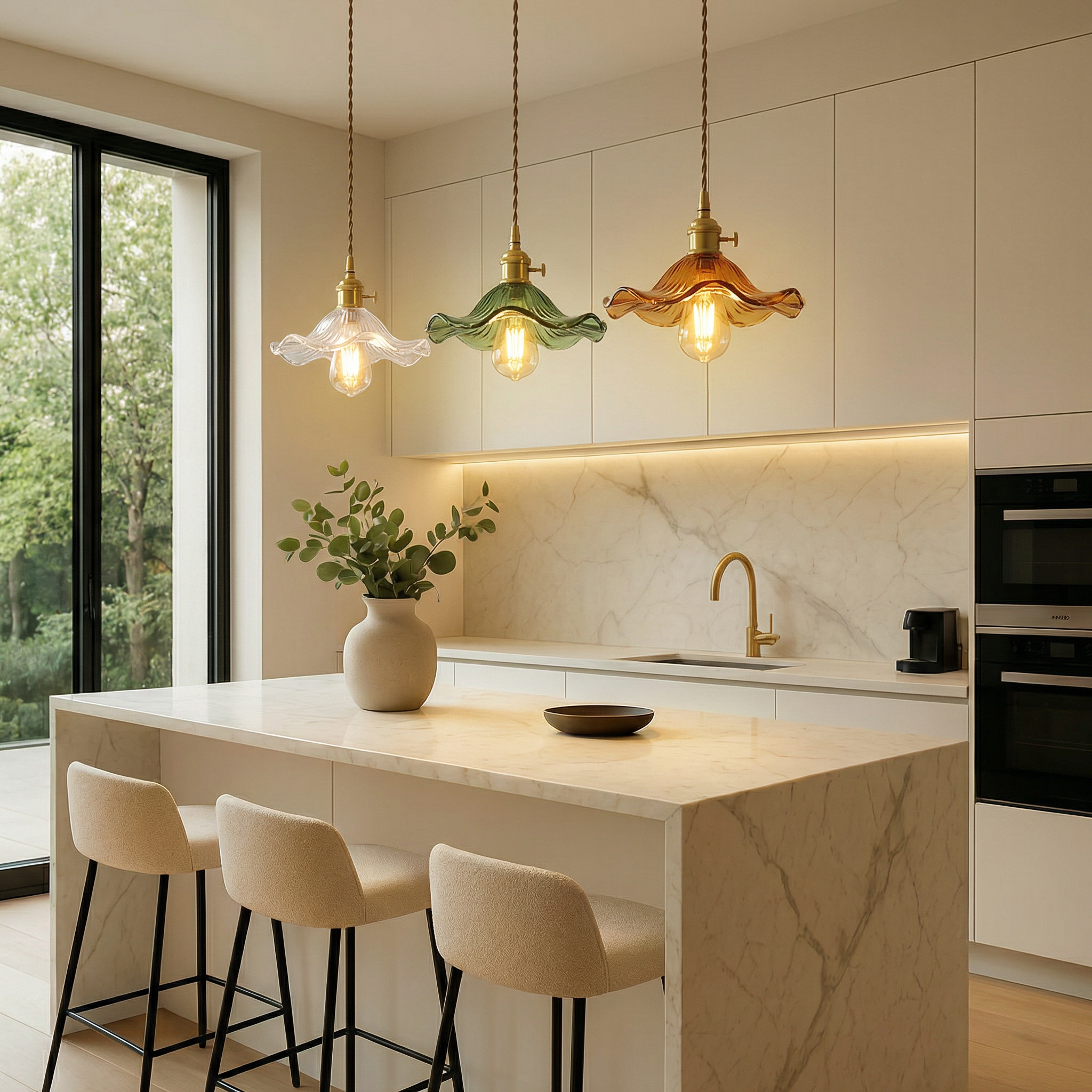 Suspension vintage en verre floral