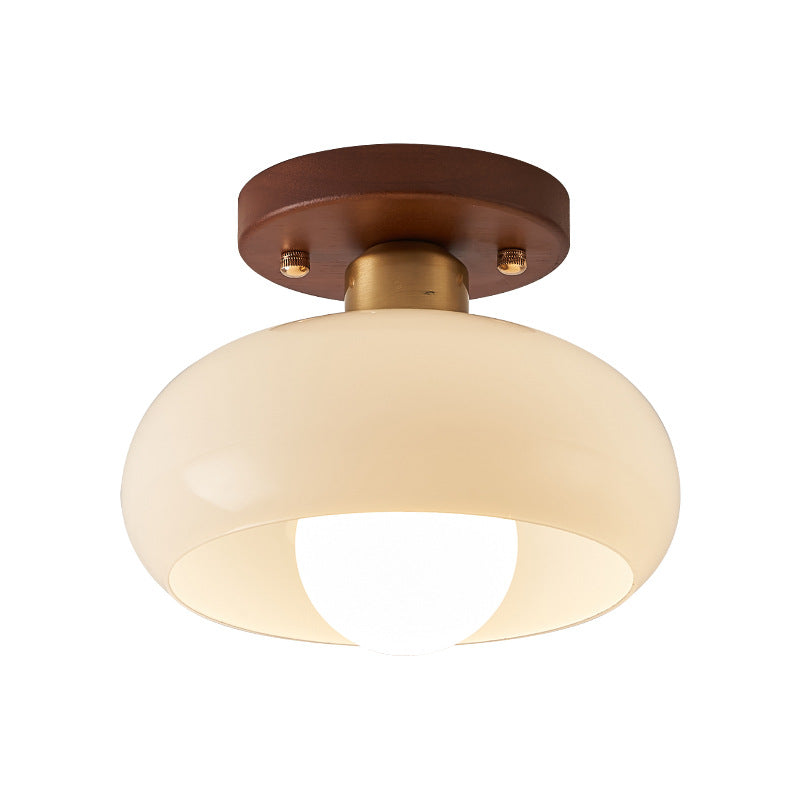 Plafonnier crème avec base en bois