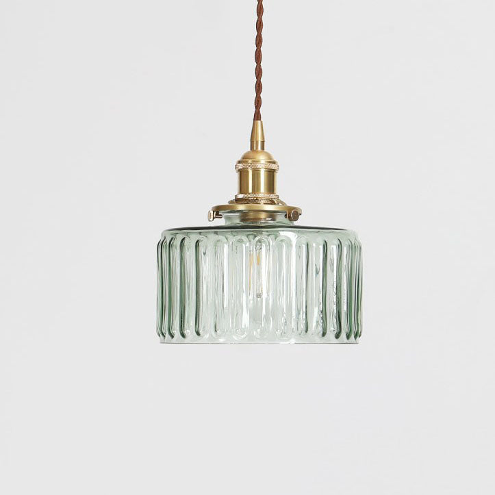 Lampe suspendue japonaise en verre vert et laiton