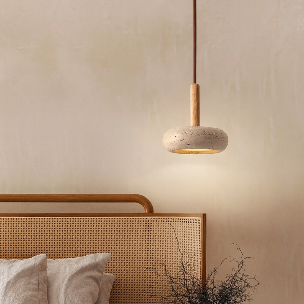 Lampe suspendue minimaliste en travertin