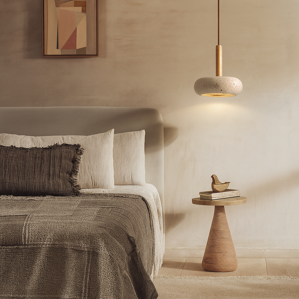 Lampe suspendue minimaliste en travertin
