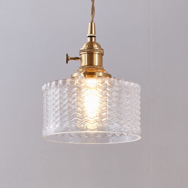 Lampe suspendue japonaise en verre vert et laiton