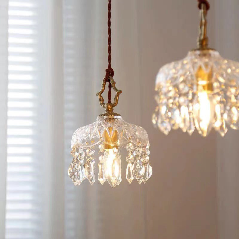 Lampe suspendue vintage en cristal finition laiton