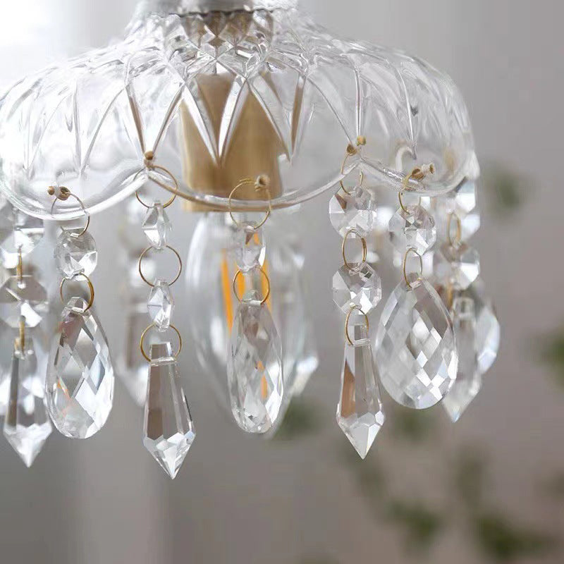 Lampe suspendue vintage en cristal finition laiton