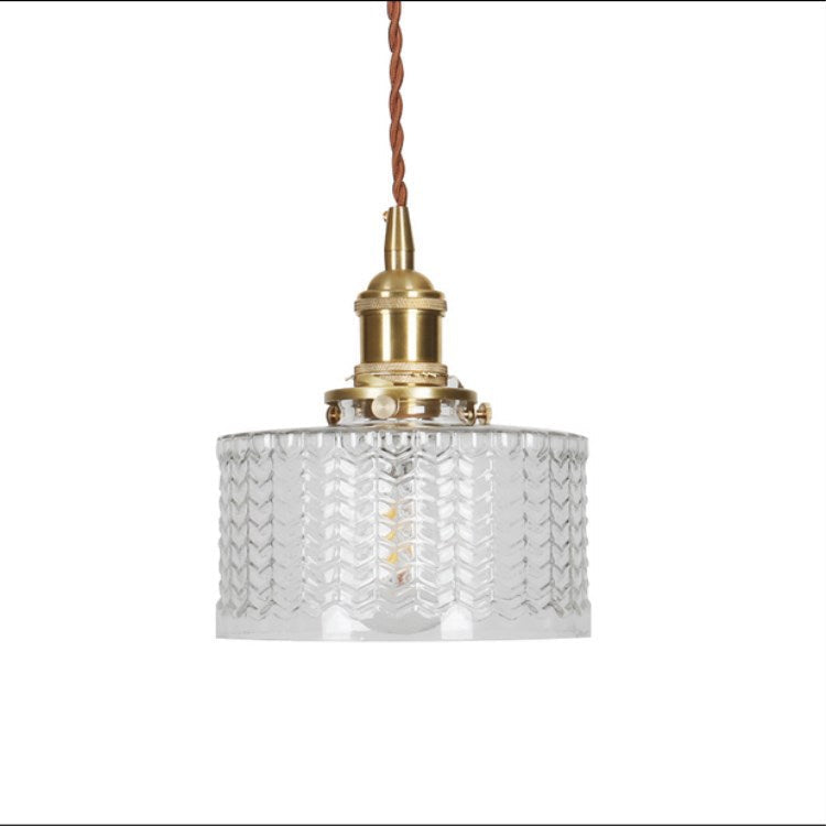 Lampe suspendue japonaise en verre vert et laiton