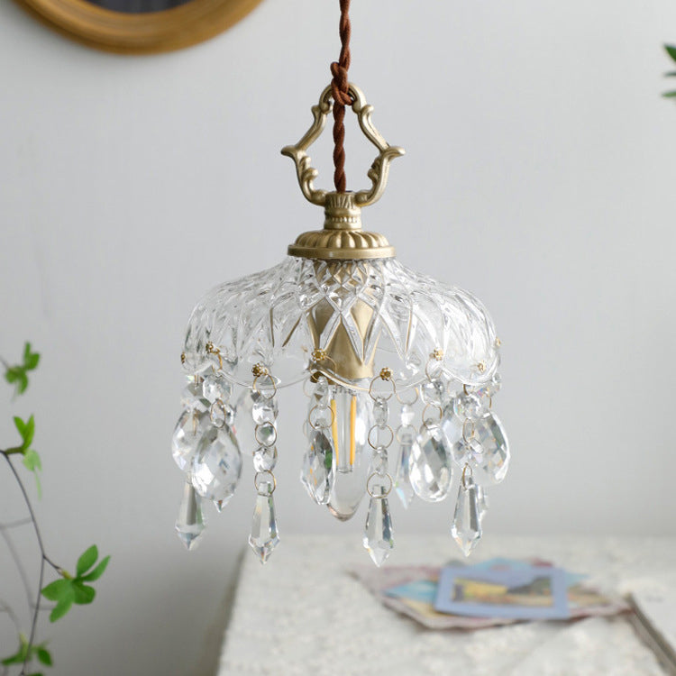 Lampe suspendue vintage en cristal finition laiton