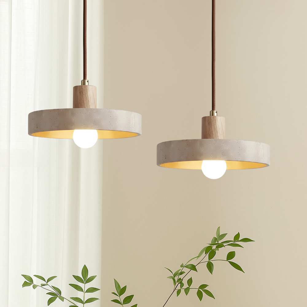 Lampe suspendue Bauhaus en travertin naturel
