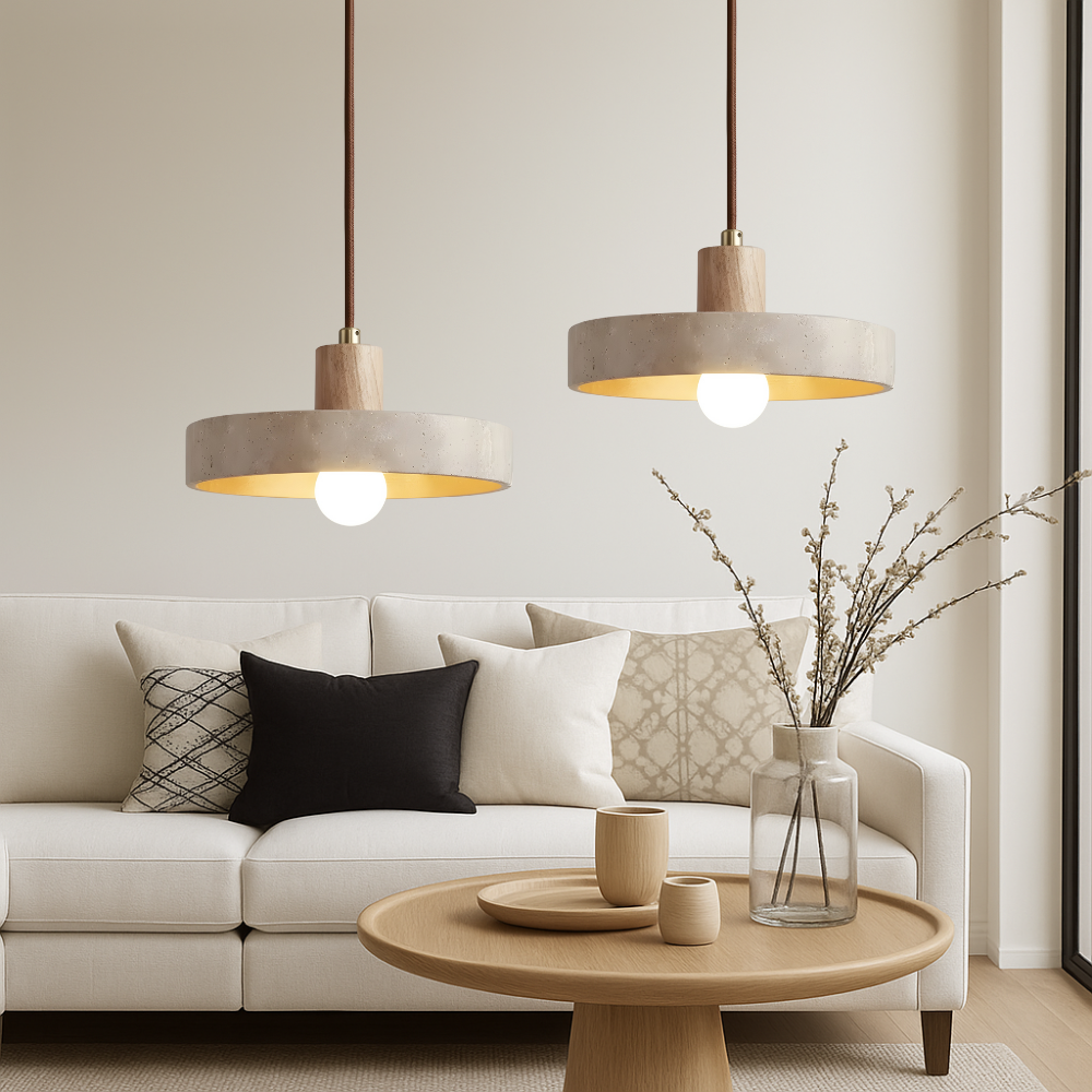 Lampe suspendue Bauhaus en travertin naturel