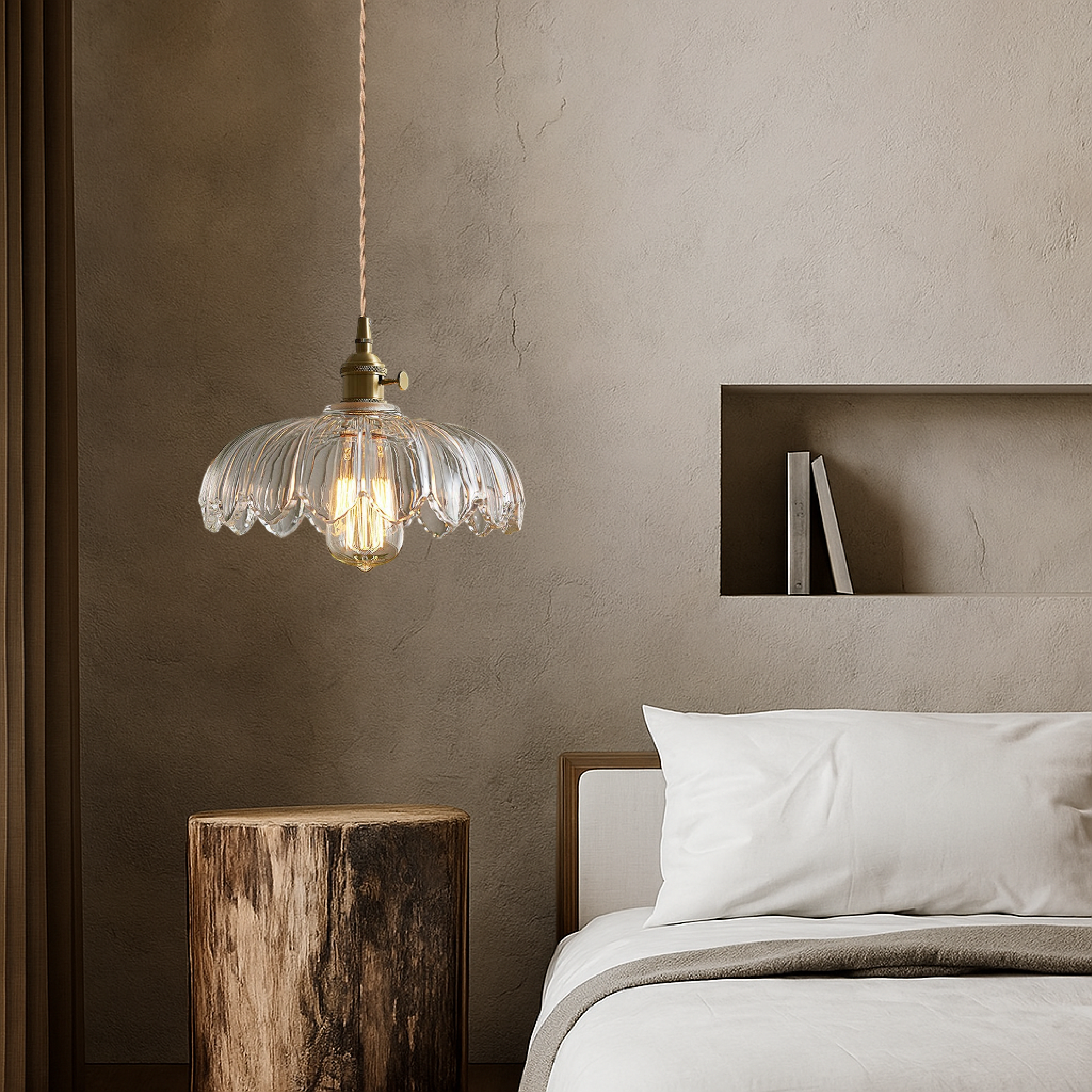 Lampe suspendue en verre en forme de fleur