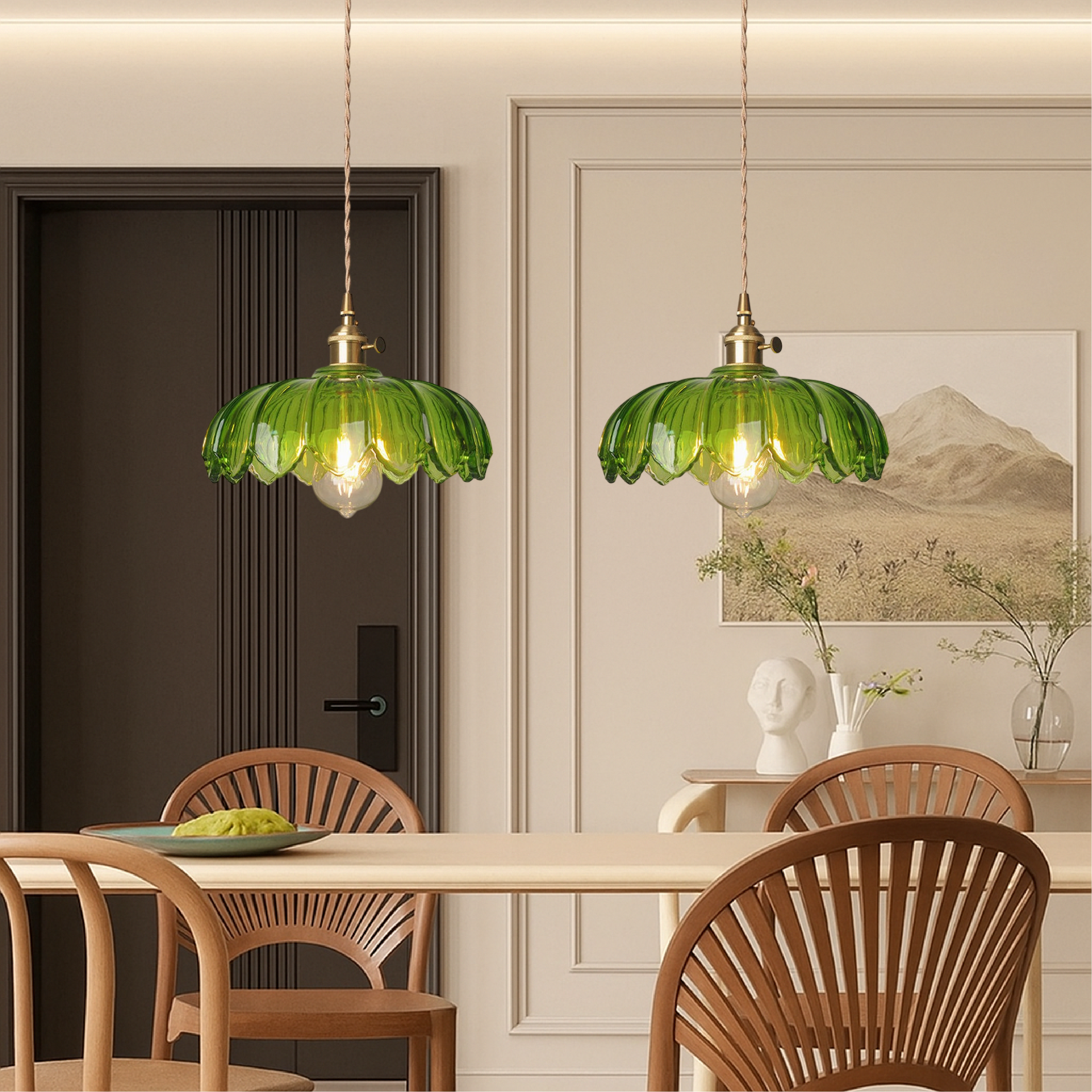 Lampe suspendue en verre en forme de fleur