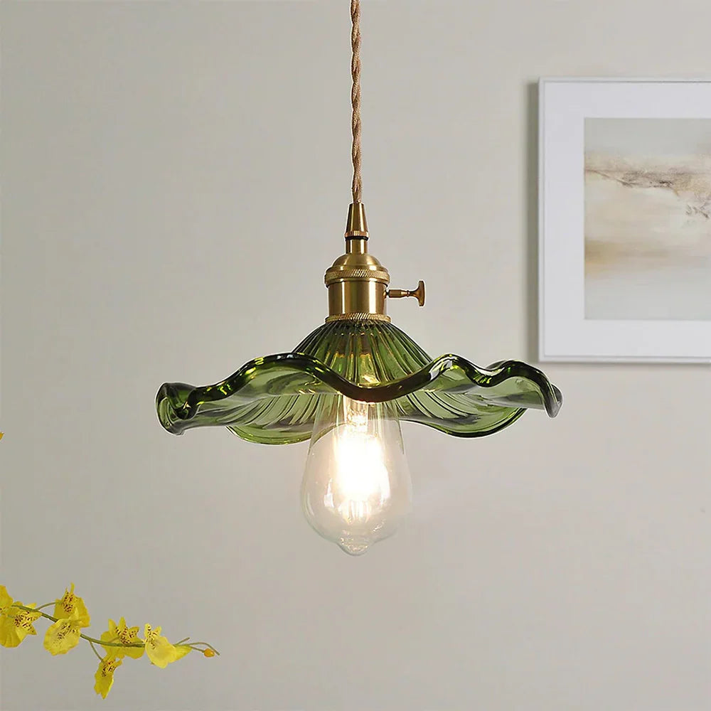 Suspension vintage en verre floral
