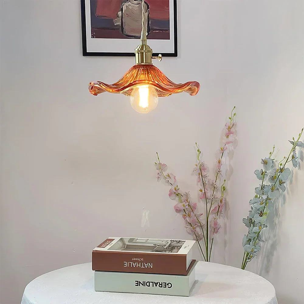 Suspension vintage en verre floral
