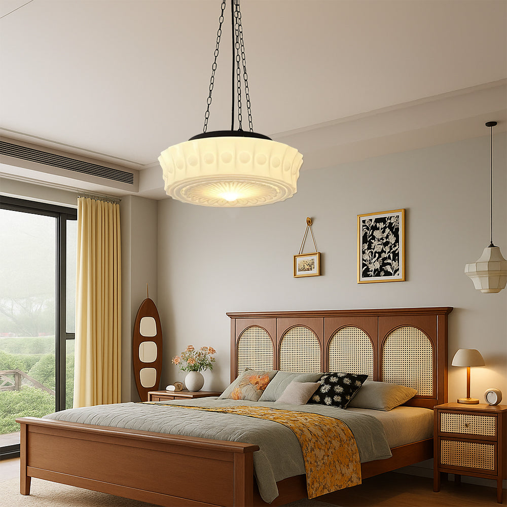 Lampe suspendue minimaliste en opale blanc laiteux