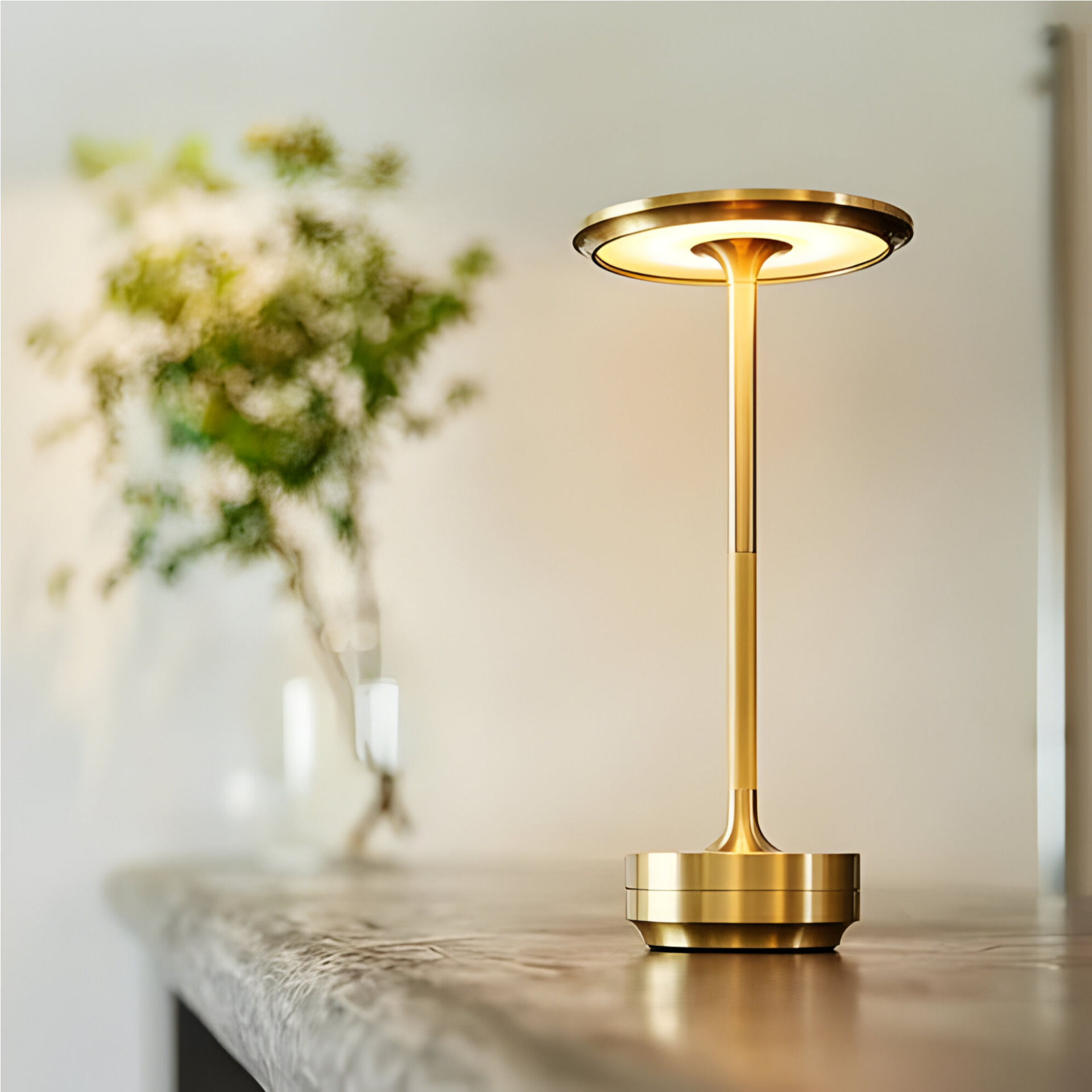 Lampe de table en métal avec abat-jour rond et base cylindrique