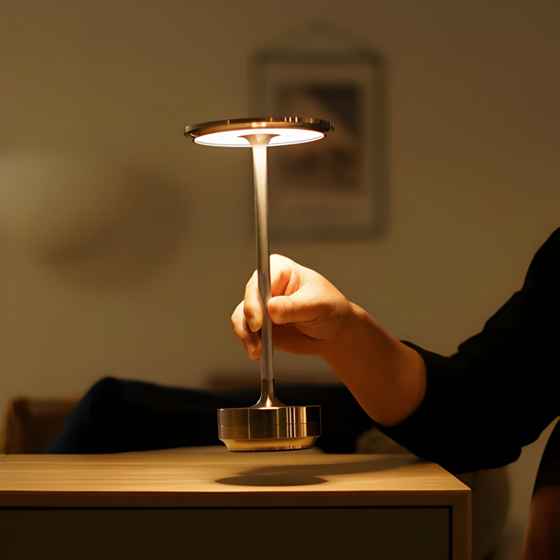 Lampe de table en métal avec abat-jour rond et base cylindrique