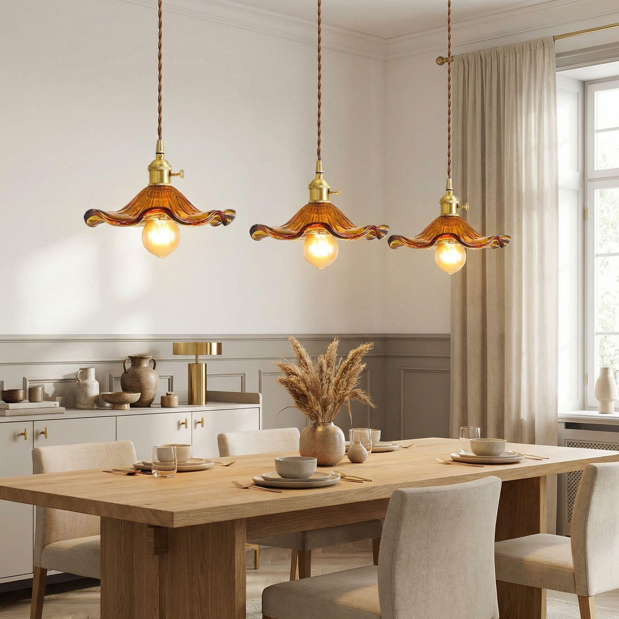 Suspension vintage en verre floral