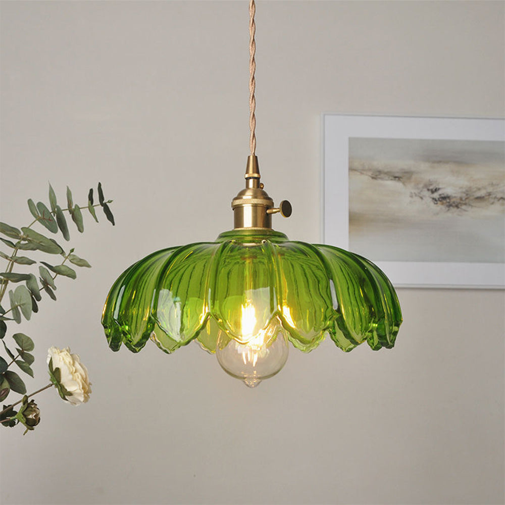 Lampe suspendue en verre en forme de fleur