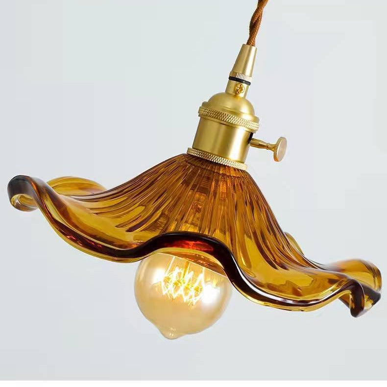 Suspension vintage en verre floral