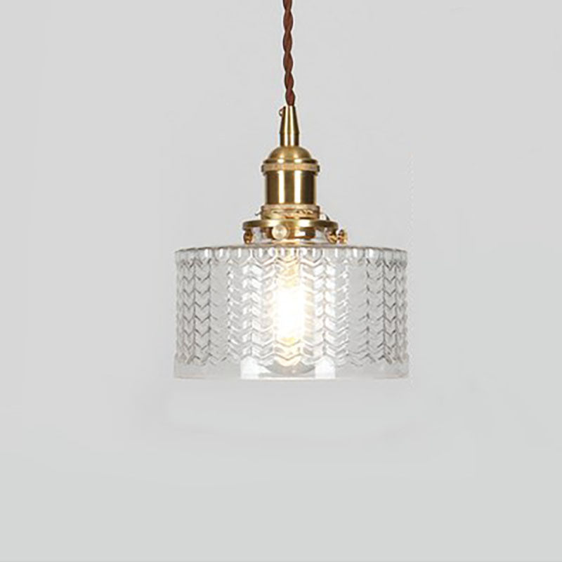 Lampe suspendue japonaise en verre vert et laiton