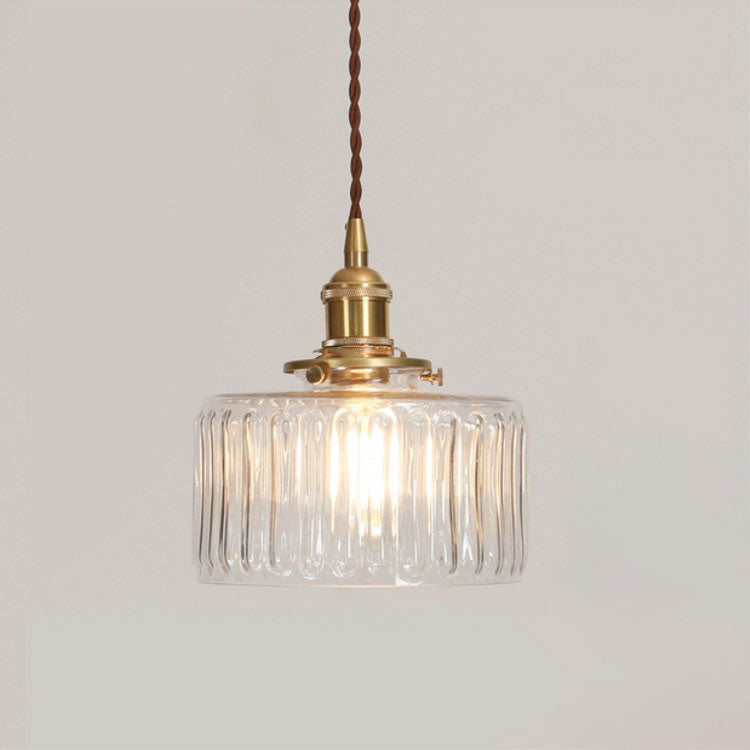 Lampe suspendue japonaise en verre vert et laiton