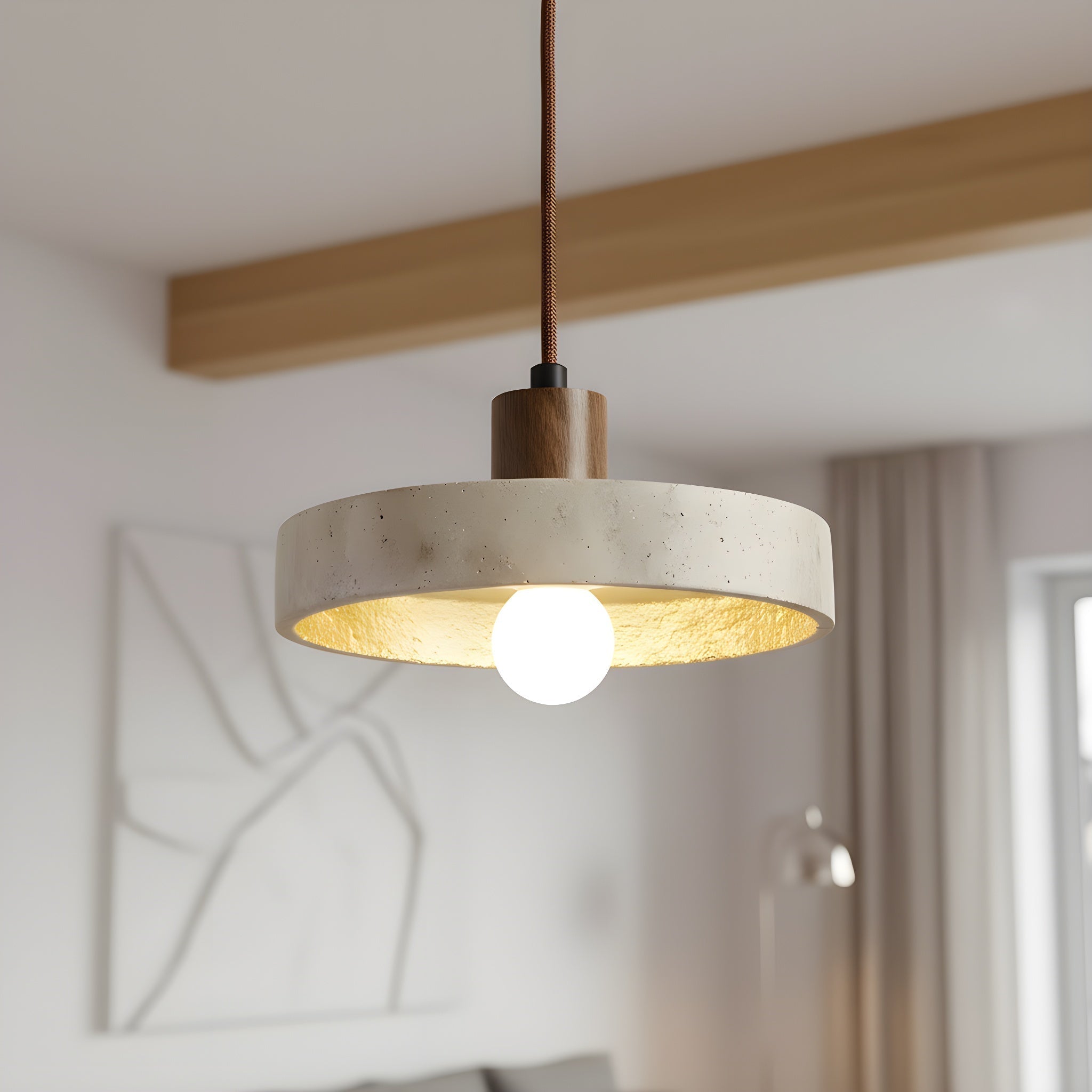 Lampe suspendue Bauhaus en travertin naturel