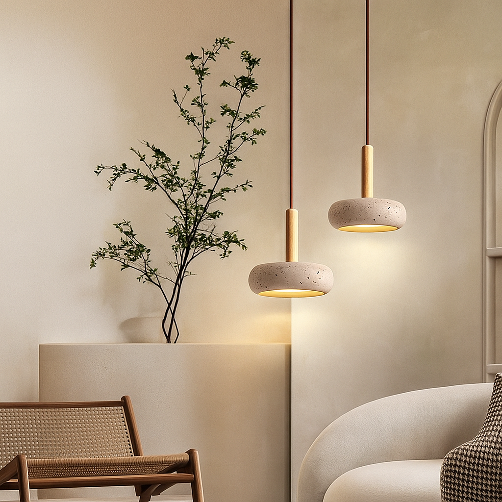 Lampe suspendue minimaliste en travertin